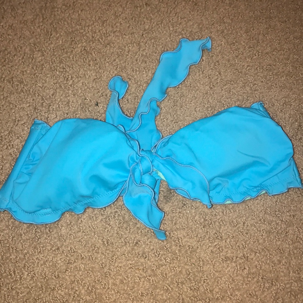 VS strapless blue ruffle bikini